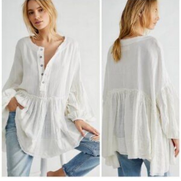 We The Free Tops - Free People Farrah Lace Pieced Swing Top Shirt Oversize Size M